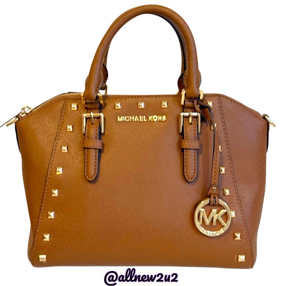Michael Kors Ciara 2 Pc. Set Goldtone Studded Satchel Bag W / Wallet - Picture 2 of 16
